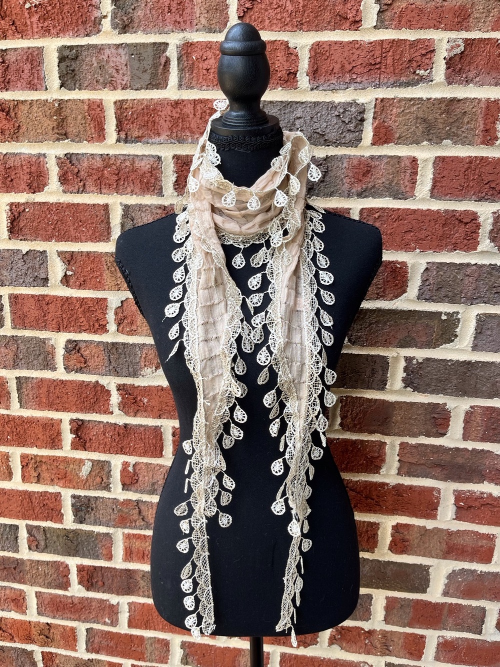 Coquette Vintage Lace Multipurpose Scarf Wrap 42 inch - Cream & Ivory